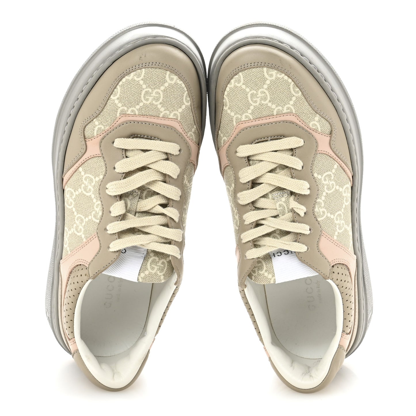 Calfskin GG Supreme Monogram Perforated Womens Platform 55mm Sneakers 38 Apricot Pink Beige Grey