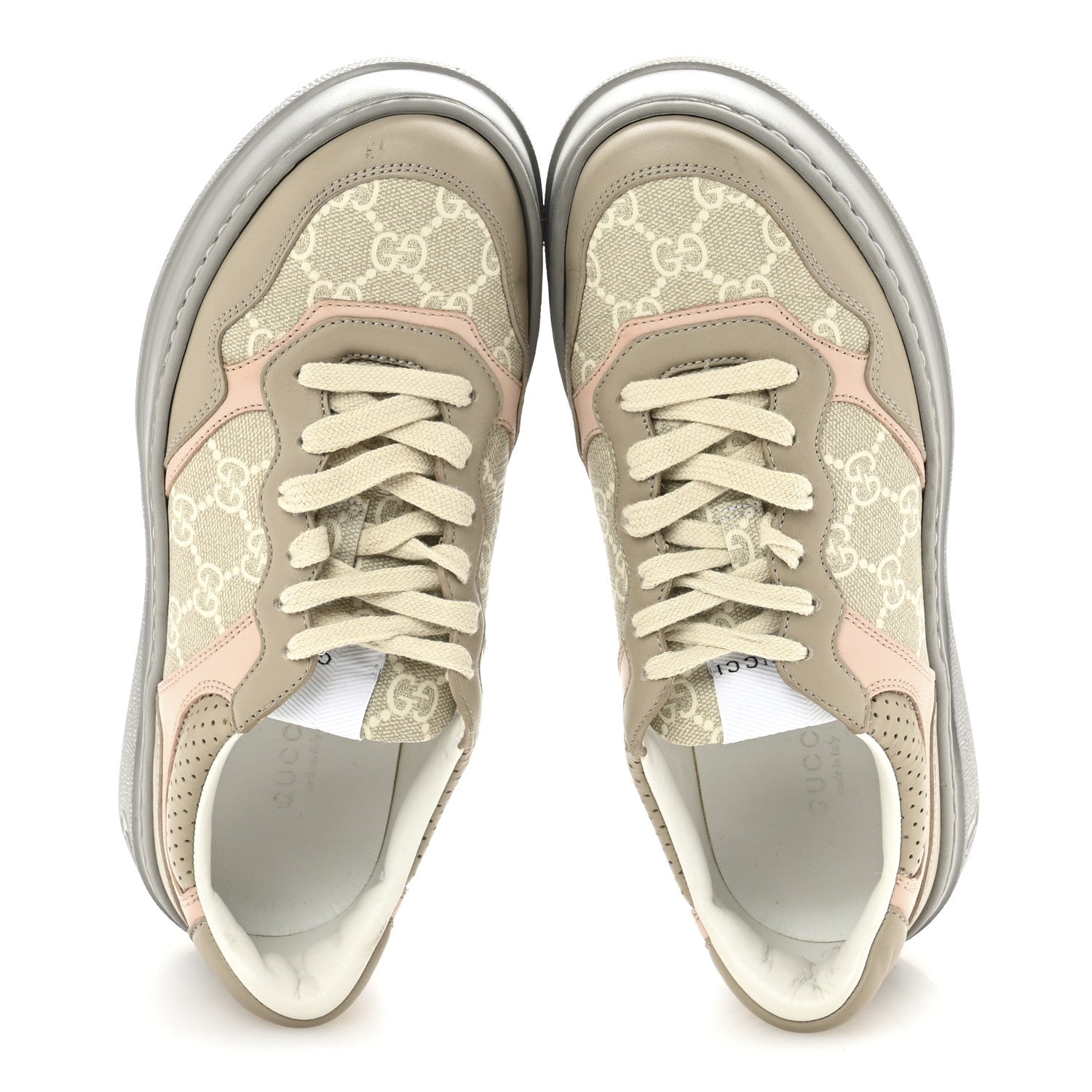 Gucci Calfskin GG Supreme Monogram Perforated Womens Platform 55mm Sneakers 38 Apricot Pink Beige Grey 2 of 8