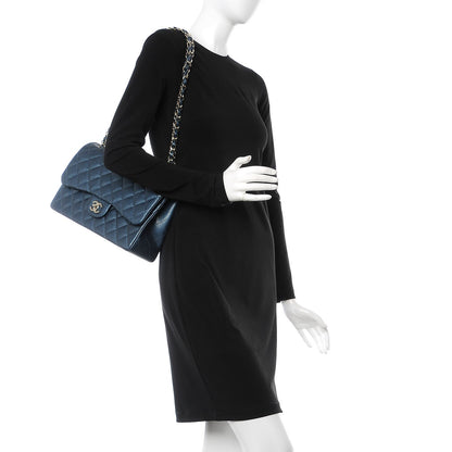 Chanel Iridescent Caviar Quilted Jumbo Double Flap Dark Blue 2 of 9