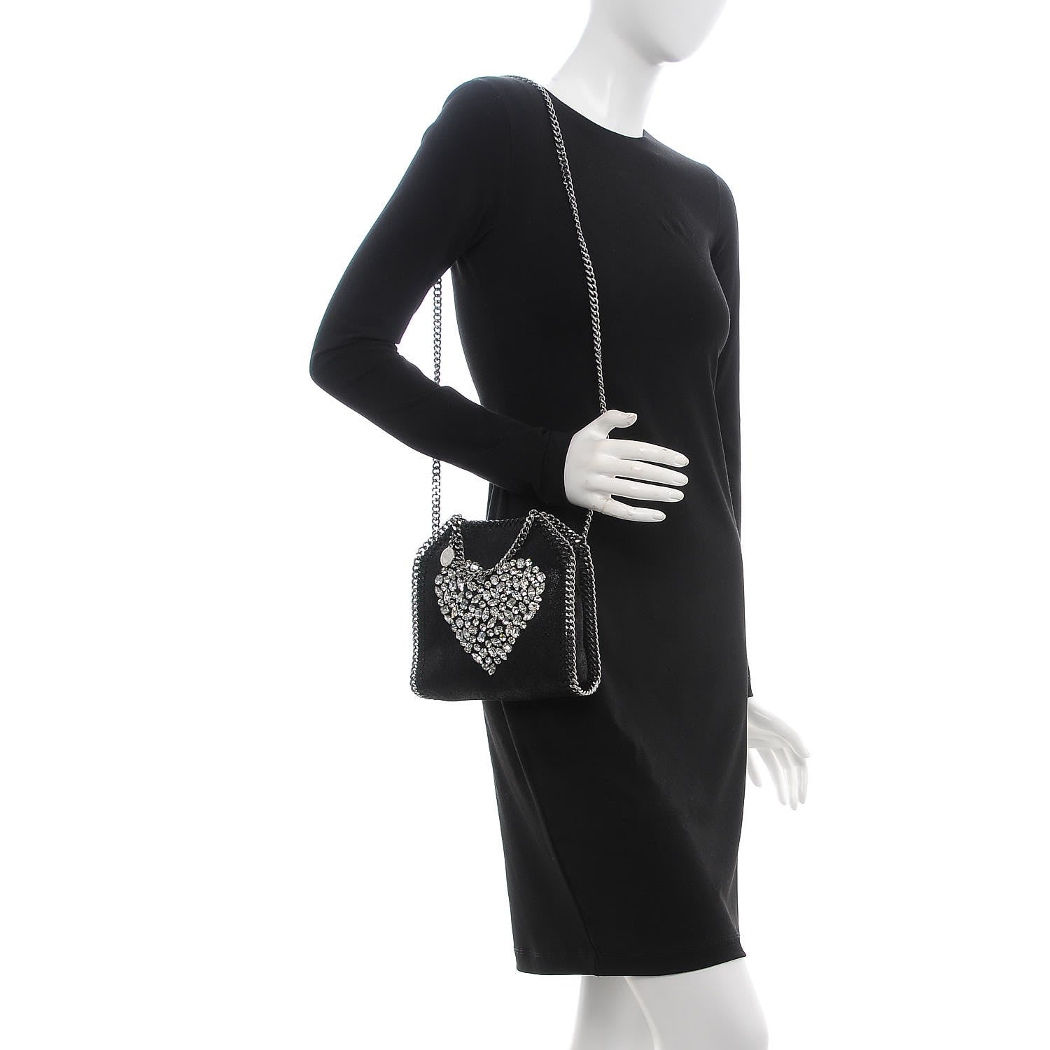 Stella McCartney Shaggy Deer Crystal Stones Heart Tiny Falabella Tote Black 2 of 9