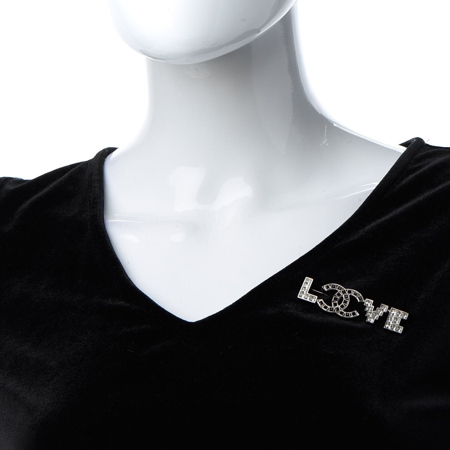 Crystal CC Love Brooch Silver Black