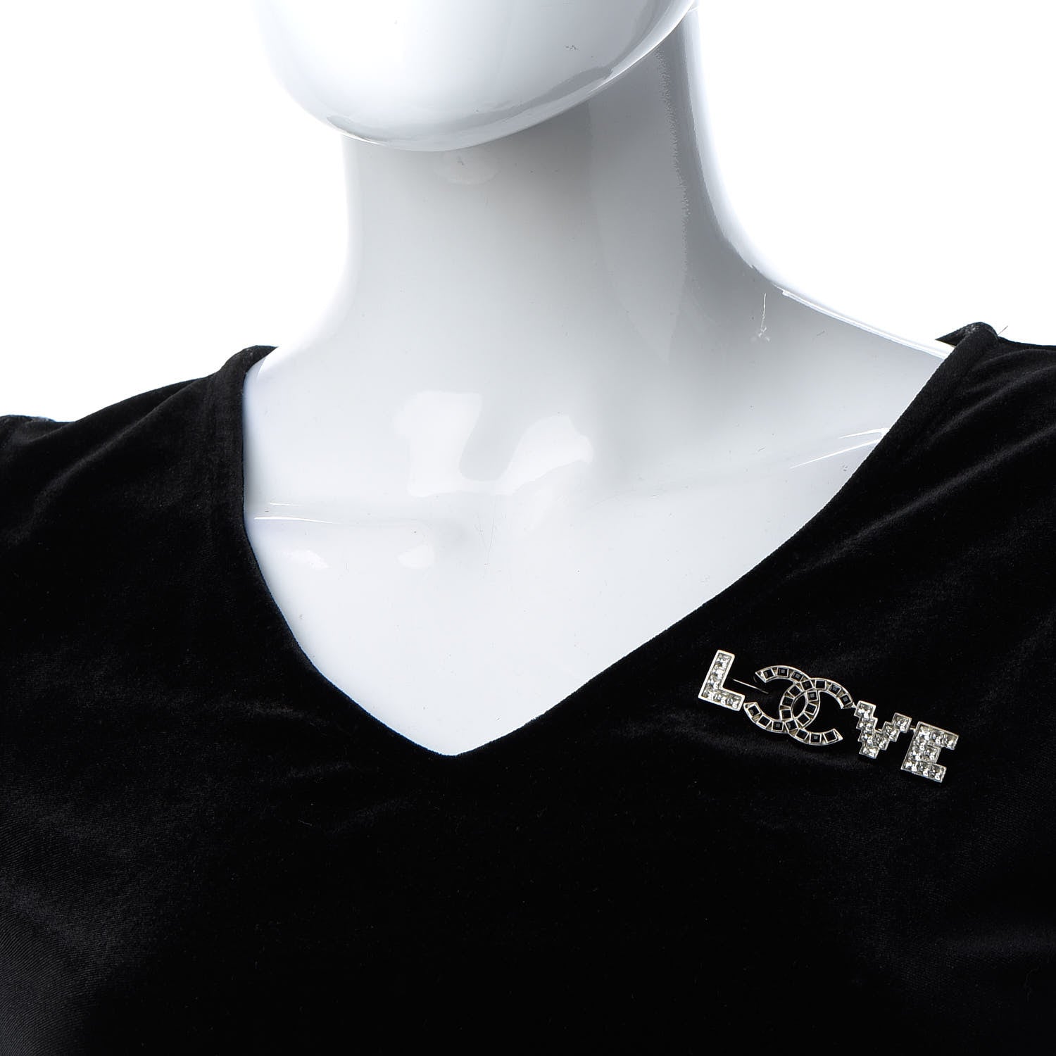 Chanel Crystal CC Love Brooch Silver Black 2 of 4