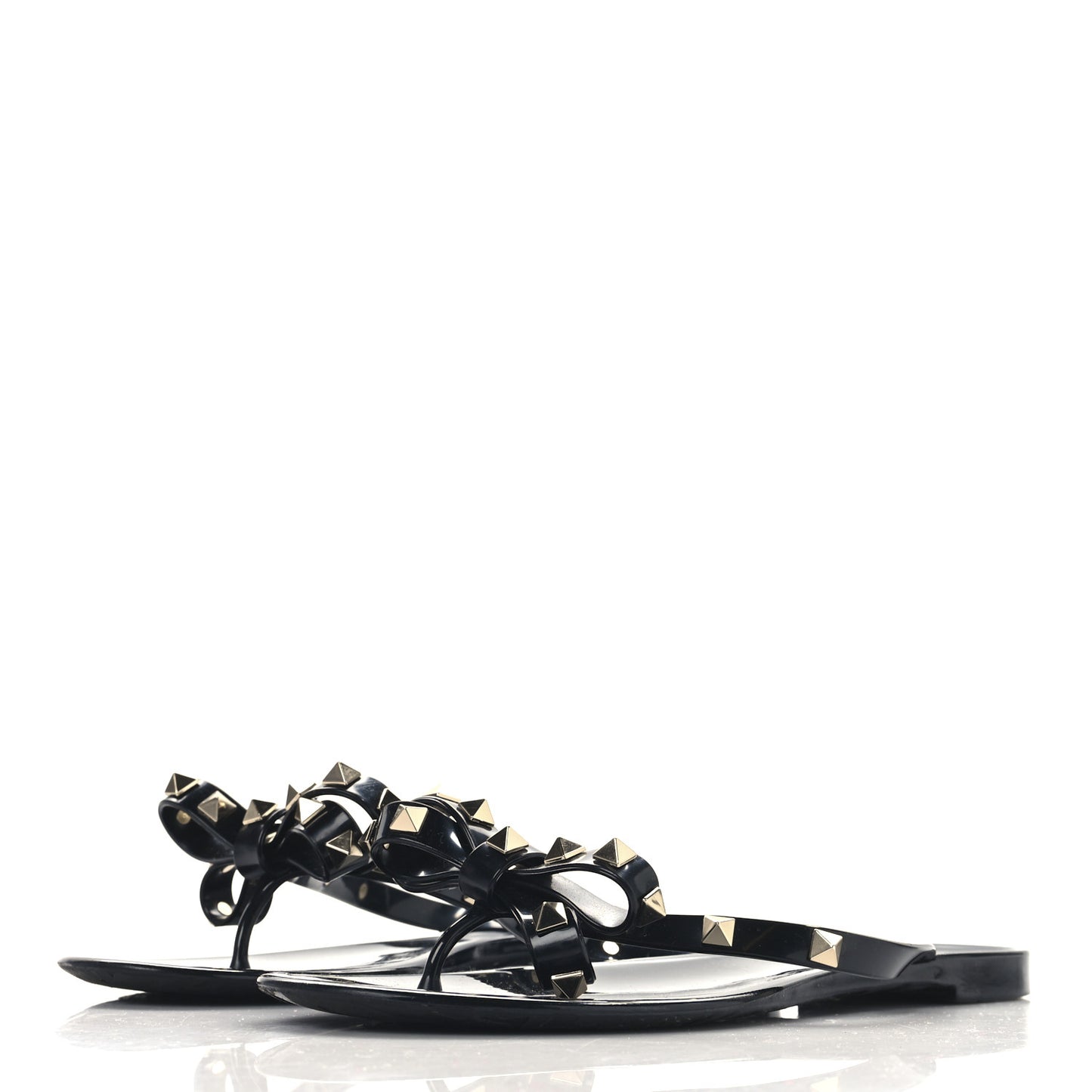 PVC Jelly Rockstud Bow Thong Sandals 38 Black