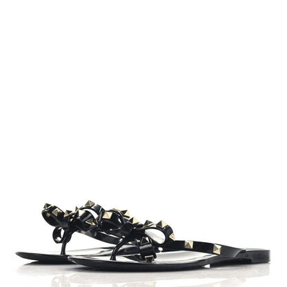 Valentino Garavani PVC Jelly Rockstud Bow Thong Sandals 38 Black 4 of 8