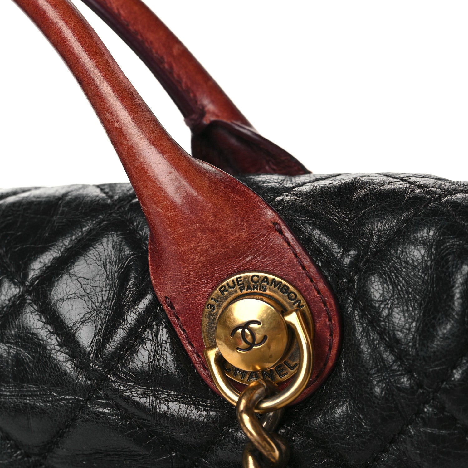 Chanel Glazed Calfskin Castle Rock Large Flap Black Burgundy 11 of 11
