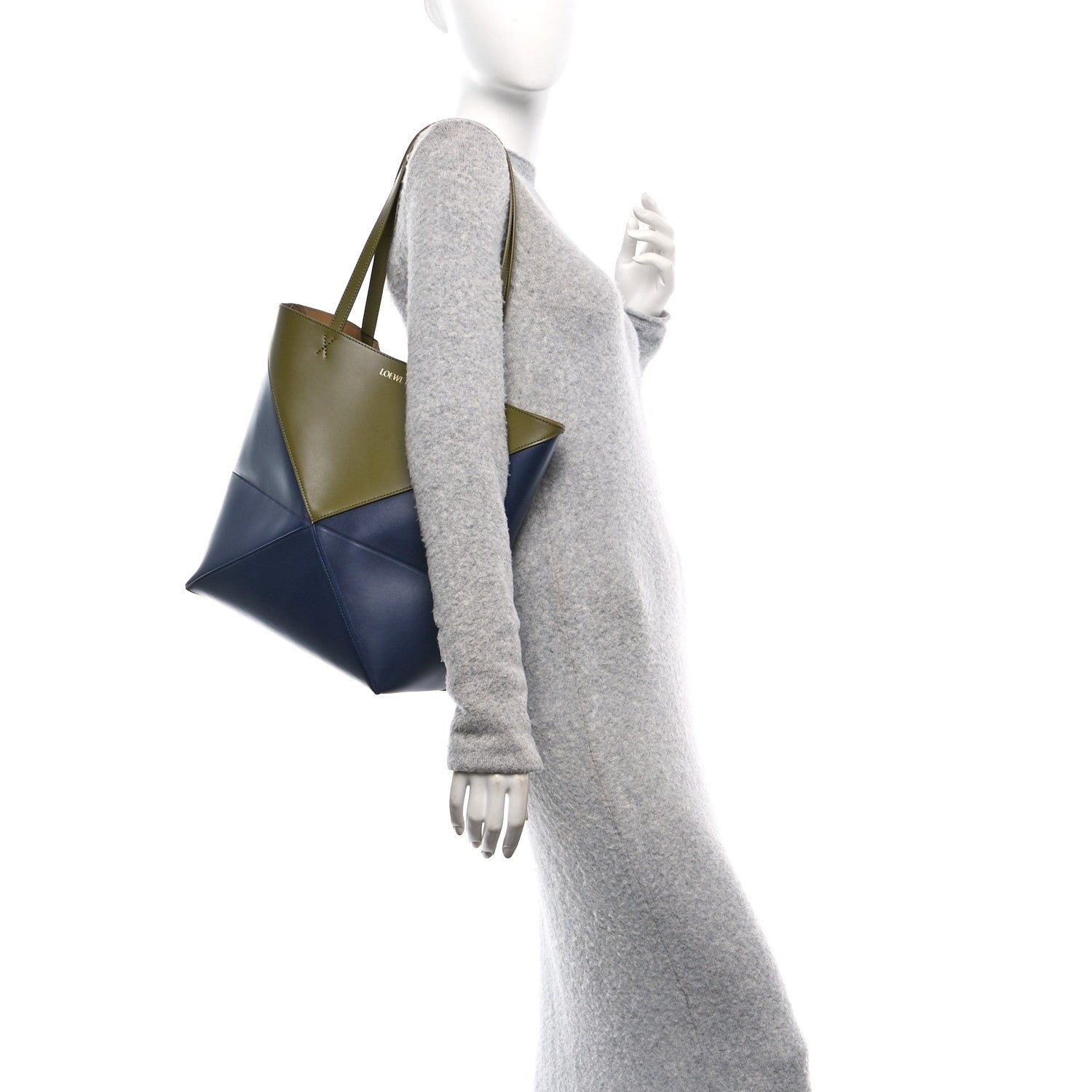 Loewe Shiny Calfskin Medium Puzzle Fold Tote Olive Abyss Blue 2 of 10