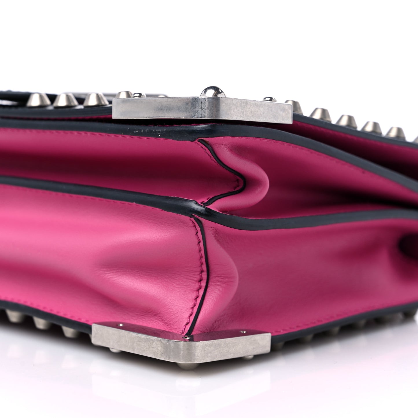 City Calf Saffiano Studded Cahier Bag Fuxia Black