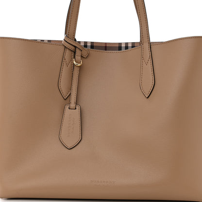 Burberry Grainy Calfskin Haymarket Check Medium Reversible Tote Camel 12 of 18