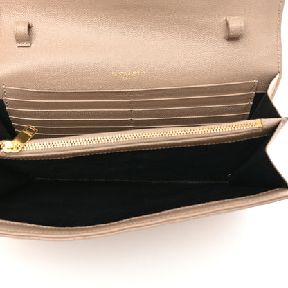 Saint Laurent Grain De Poudre Mixed Matelasse Triquilt Monogram Chain Wallet Dark Beige 5 of 12