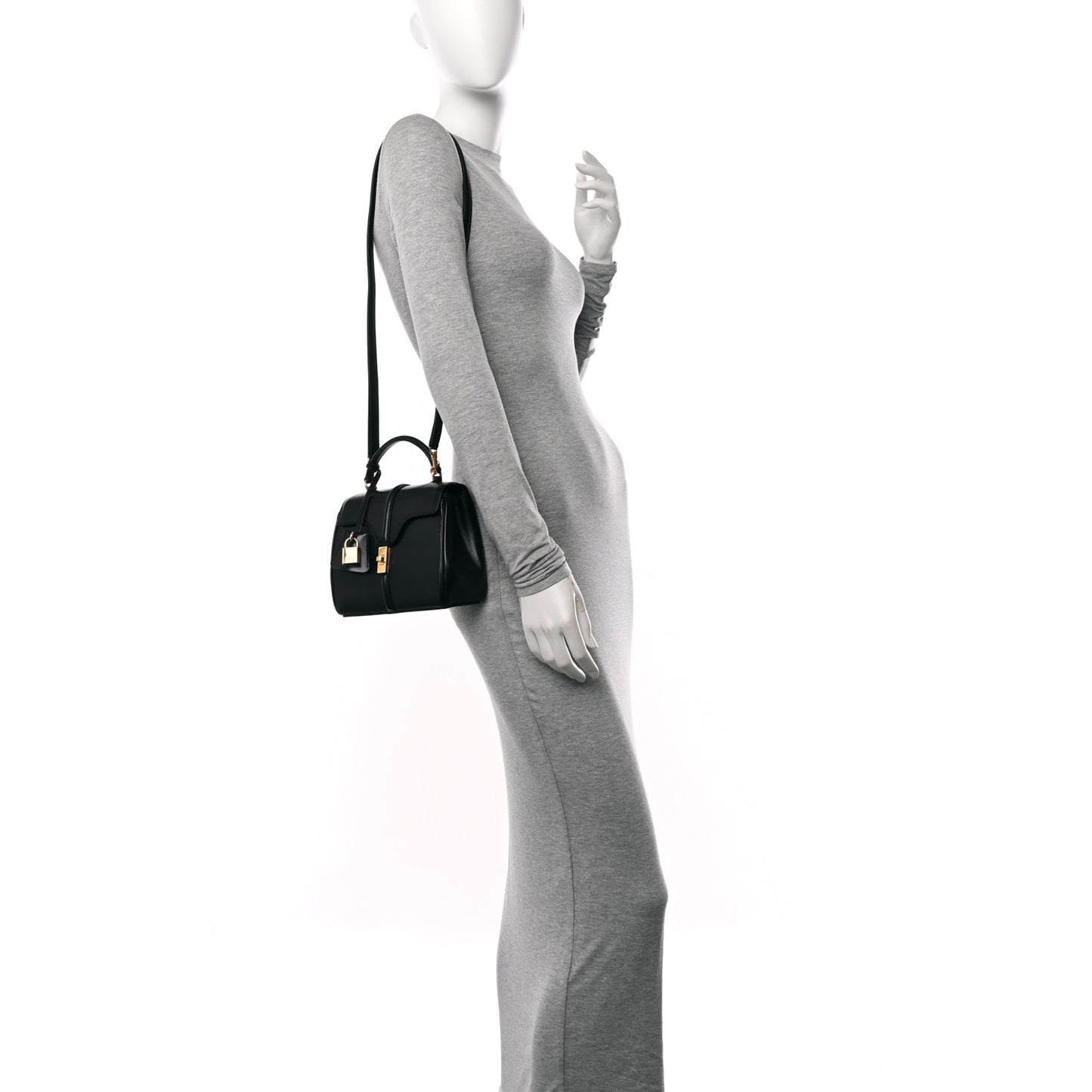 Satinated Calfskin Mini 16 Top Handle Bag Black