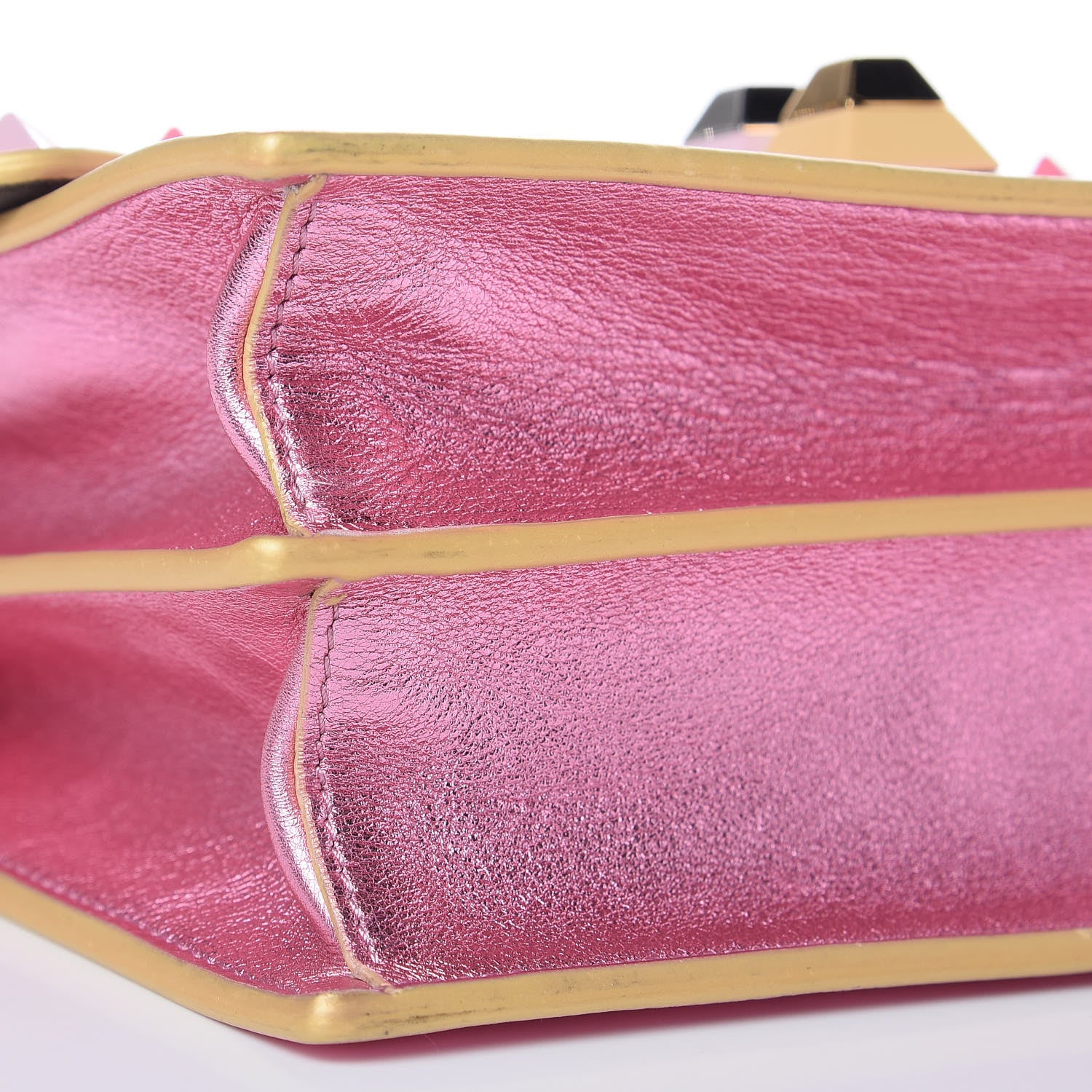 Fendi Vitello Catalan Mirror Scalloped Multi Studded Small Kan I Shoulder Bag Fuxia Chiaro 12 of 13