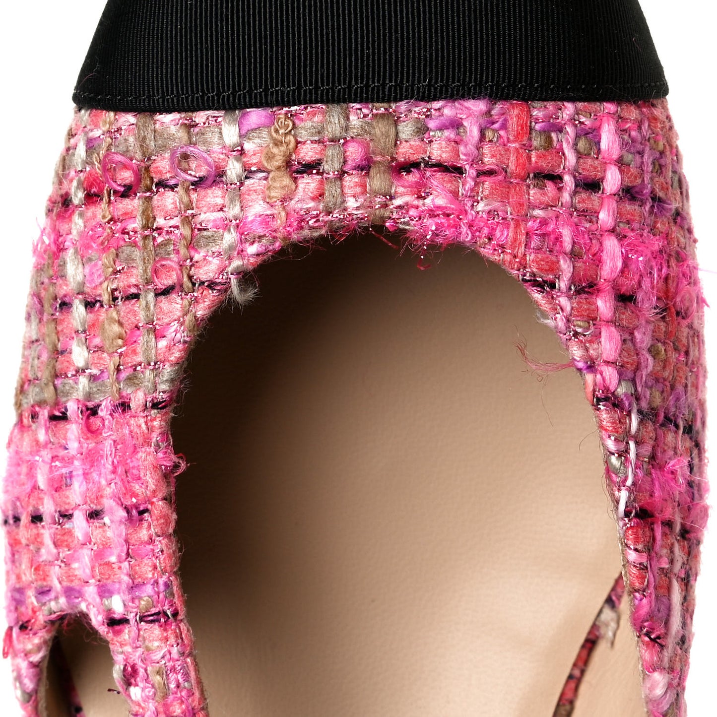 Tweed Grosgrain Cap Toe CC Slingback Flat 41.5 Pink Black