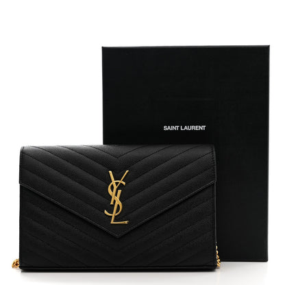 Saint Laurent Grain De Poudre Matelasse Chevron Monogram Chain Wallet Black 9 of 9