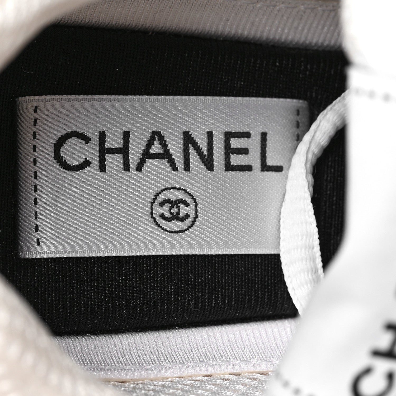 Chanel Fabric Laminated Calfskin Stretch CC Womens Sneakers 38 White Silver 6 of 6