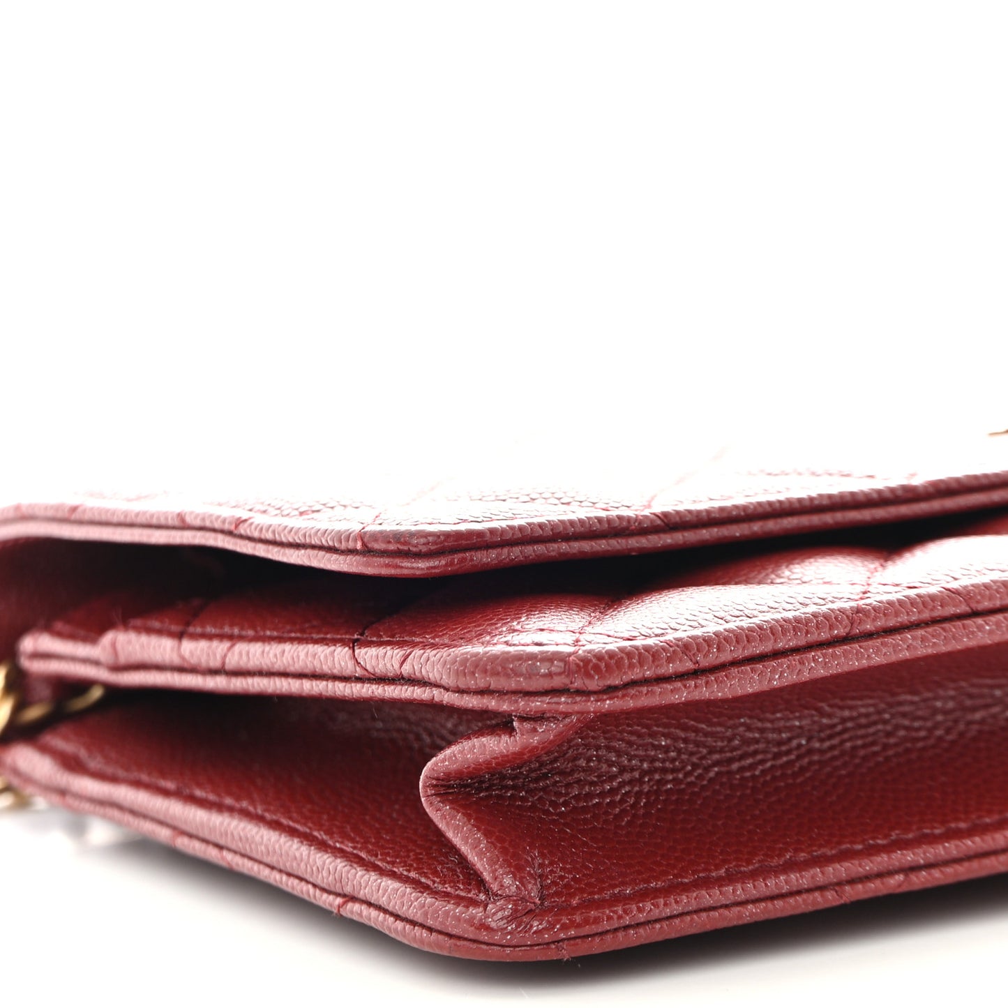 Metallic Caviar Quilted Wallet on Chain WOC Burgundy