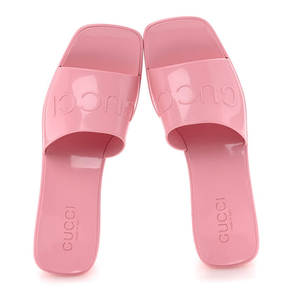 Gucci Rubber Gucci Logo Womens Platform 20/60mm Slide Sandals 37 Wild Rose 2 of 9