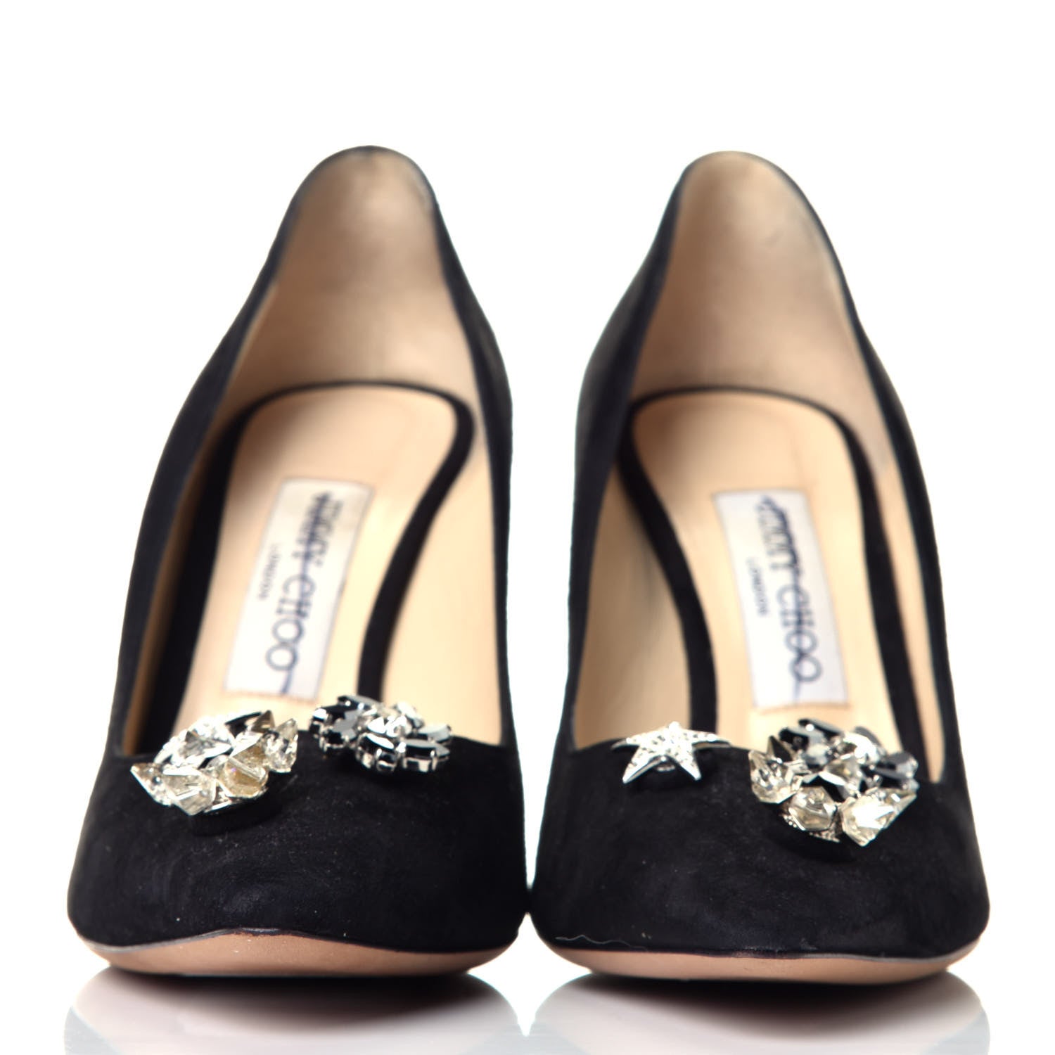 Jimmy Choo Suede Jasmine Crystal Button 100 Pumps 37 Black 2 of 9