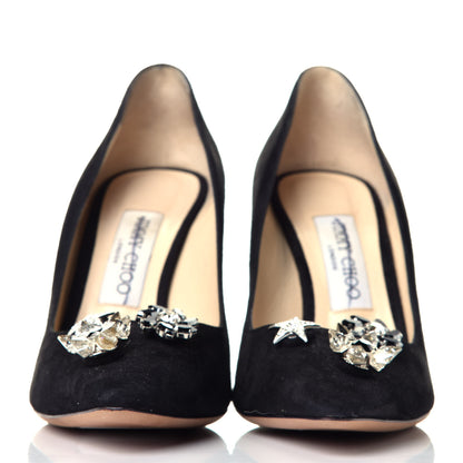 Jimmy Choo Suede Jasmine Crystal Button 100 Pumps 37 Black 2 of 9