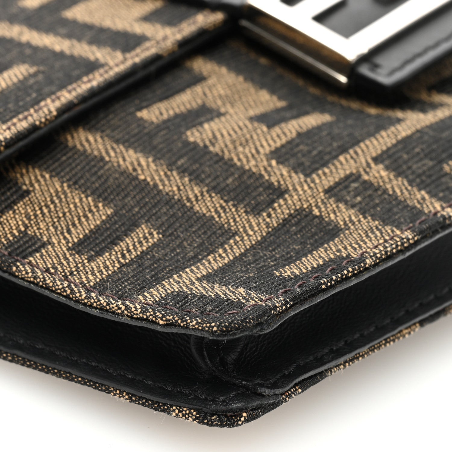 Fendi Recycled Fabric Jacquard Vitello Grace FF 1974 Baguette Belt Pouch Tobacco Moro Black 9 of 10