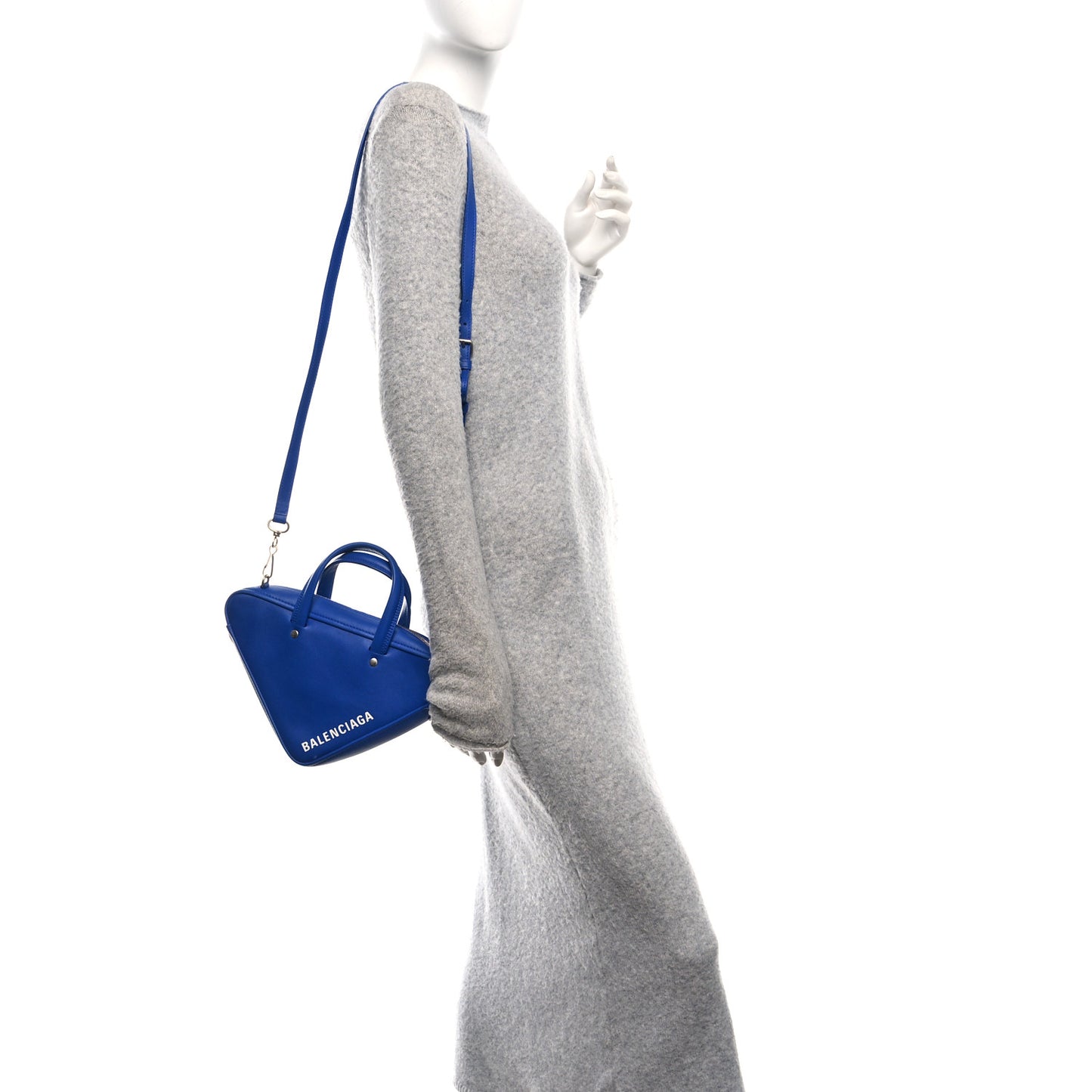 Shiny Day Calfskin Logo XS Triangle Duffle Bleu Roi White