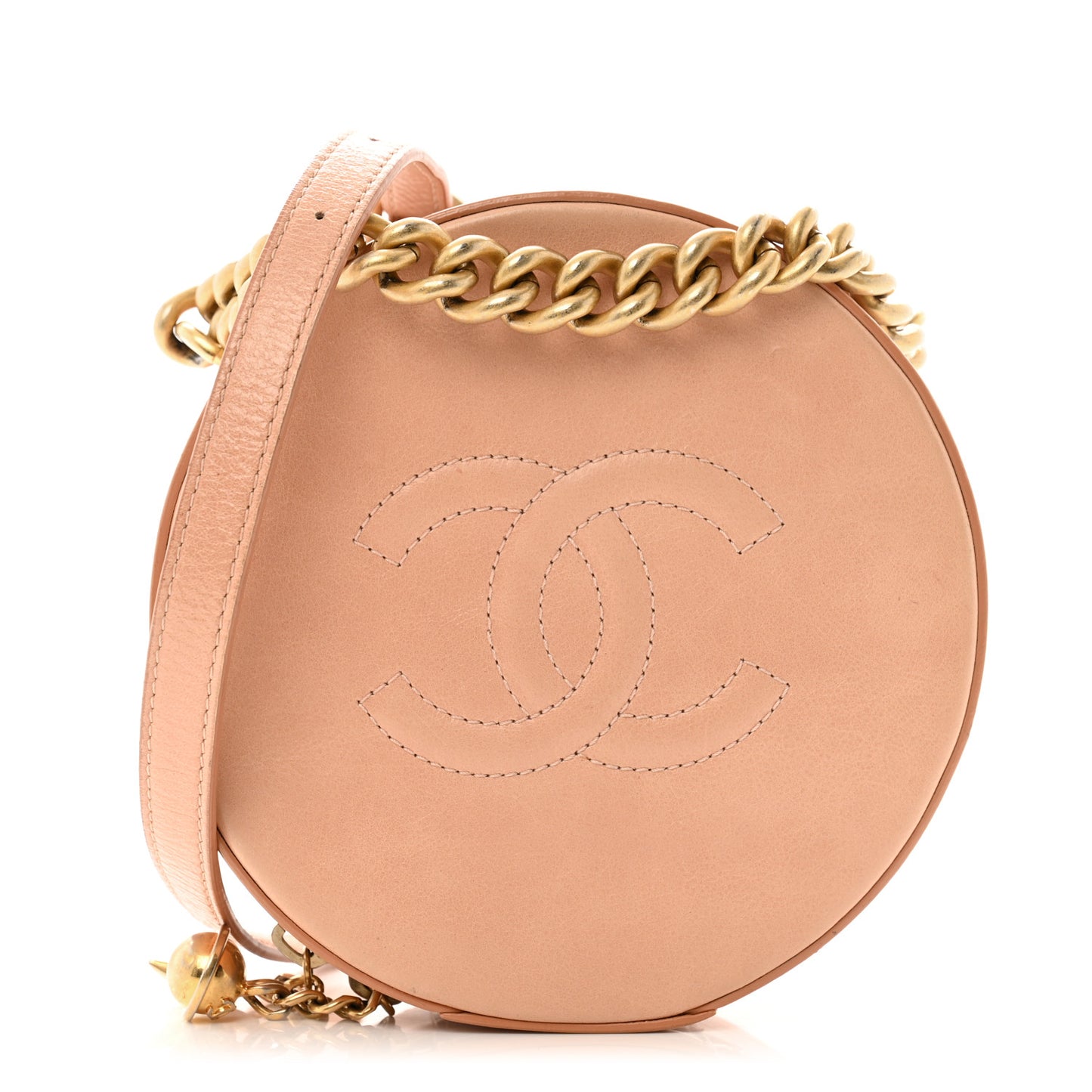 Glazed Calfskin Round As Earth Evening Bag Beige