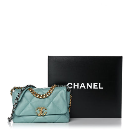 Chanel Shiny Lambskin Quilted Medium Chanel 19 Flap Light Blue 11 of 11