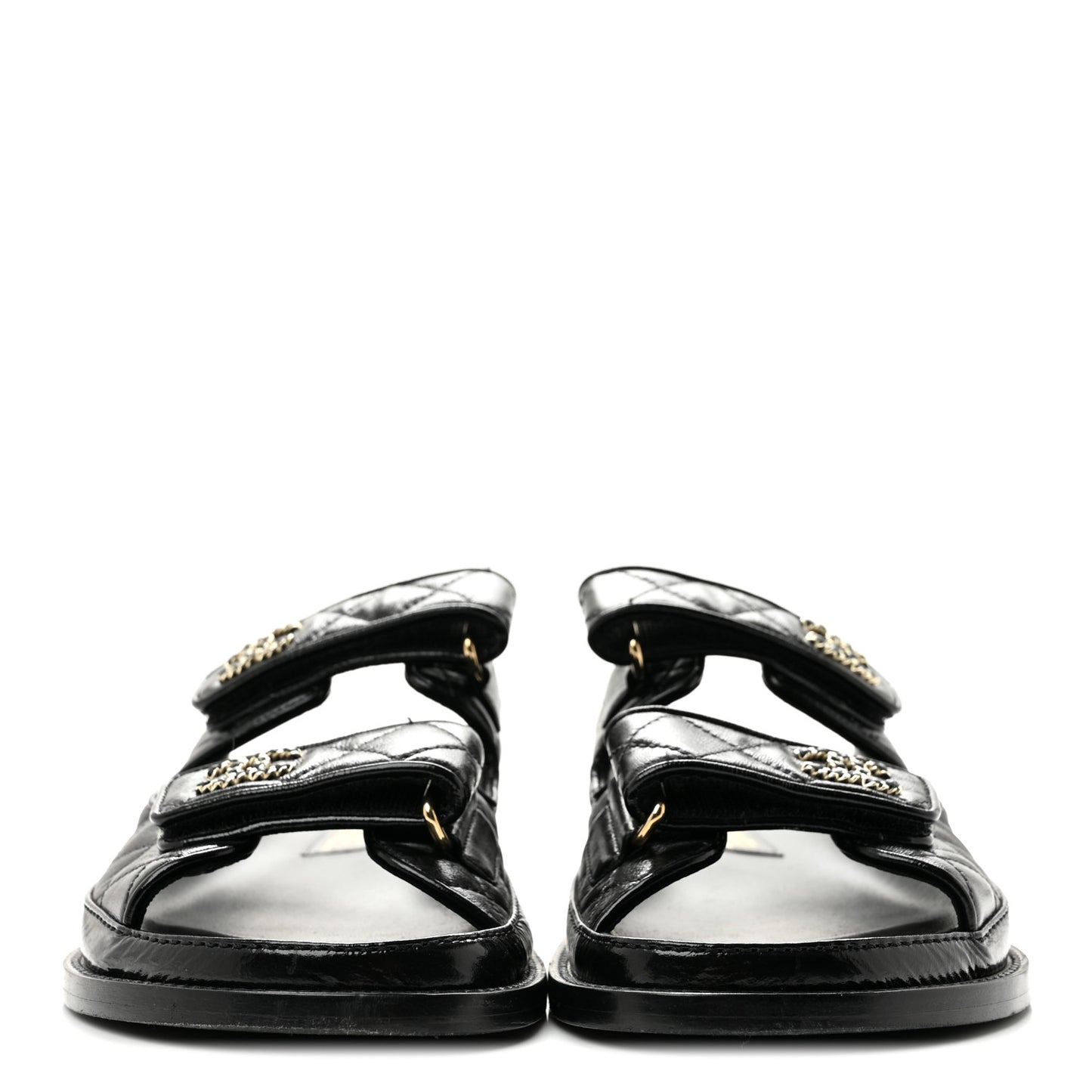 Crumpled Shiny Lambskin Velcro Dad Sandals 36 Black