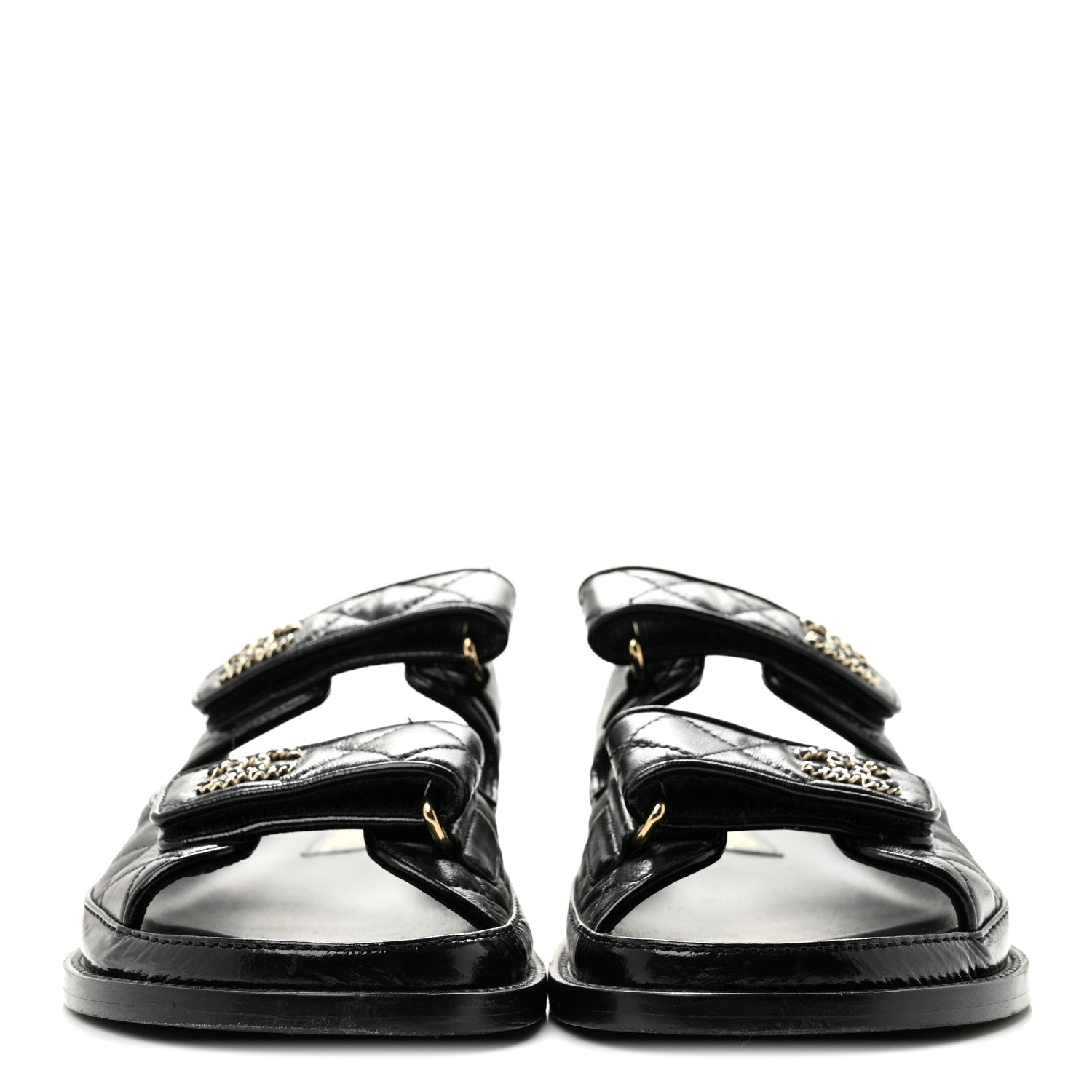 Chanel Crumpled Shiny Lambskin Velcro Dad Sandals 36 Black 3 of 9