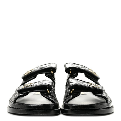 Chanel Crumpled Shiny Lambskin Velcro Dad Sandals 36 Black 3 of 9