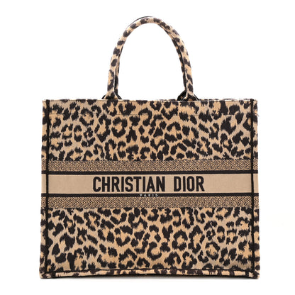 Christian Dior Canvas Mizza Embroidered Large Leopard Book Tote Beige 1 of 10