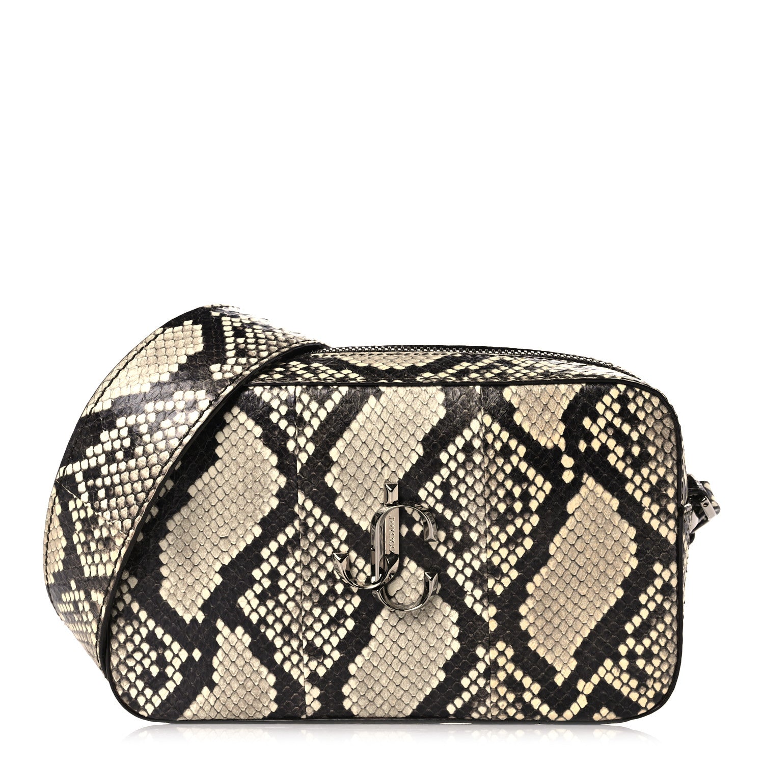 Jimmy Choo Calfskin Snakeskin Embossed Varenne JC Logo Camera Bag Neutral 1 of 8