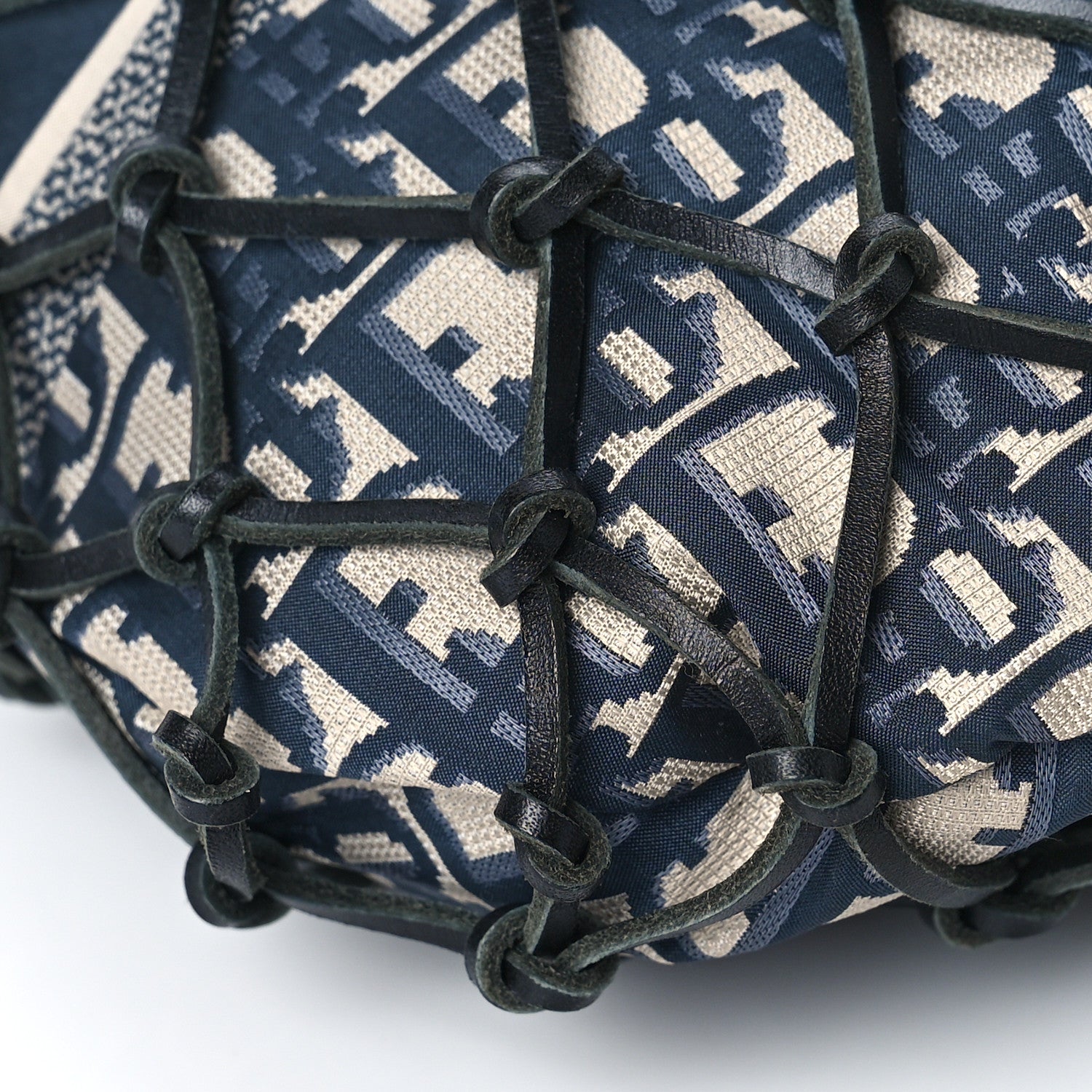 Christian Dior Woven Calfskin Technical Fabric Oblique Net Bag Blue 8 of 9