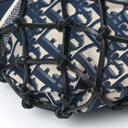 Christian Dior Woven Calfskin Technical Fabric Oblique Net Bag Blue 8 of 9