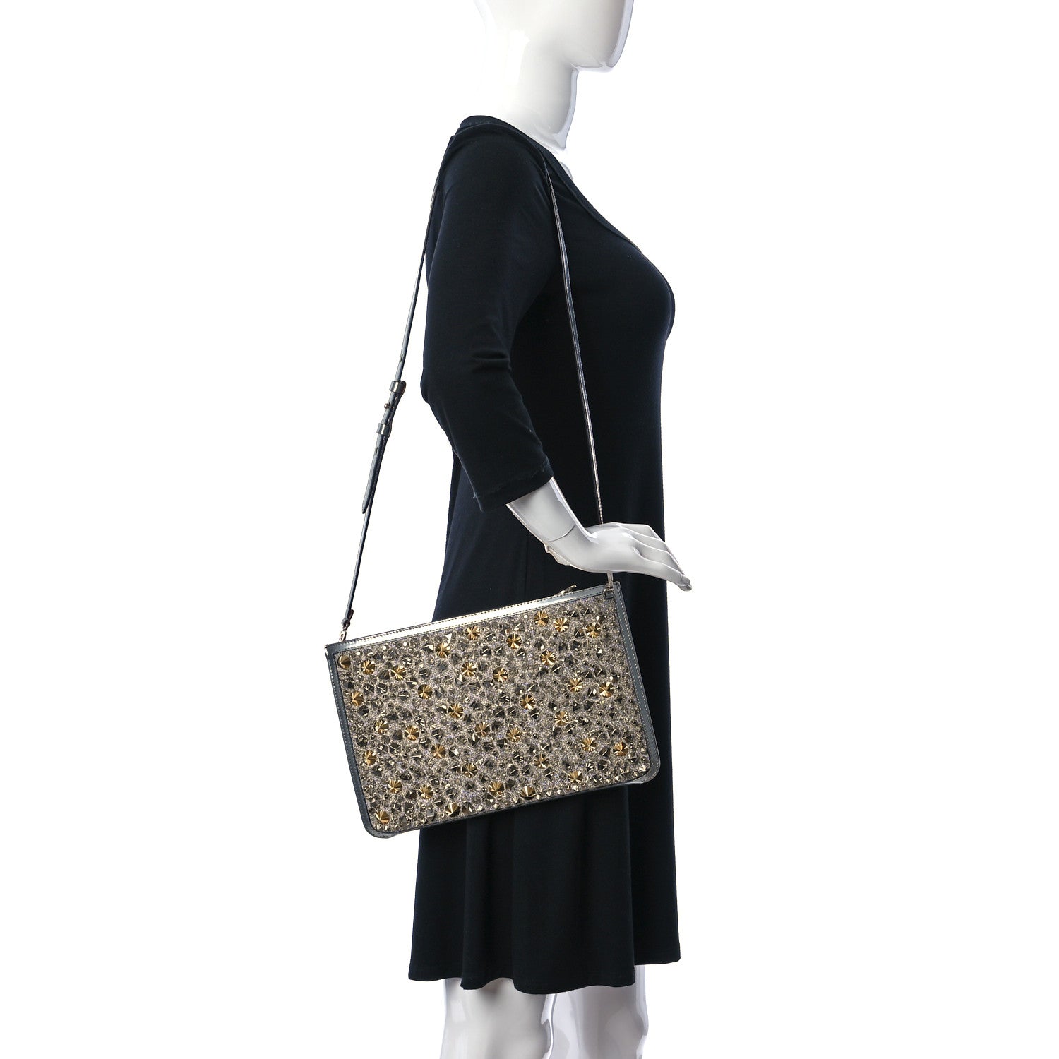 Christian Louboutin Patent Calfskin Glitter Studded Loubiclutch Crossbody Clutch Silver 2 of 9