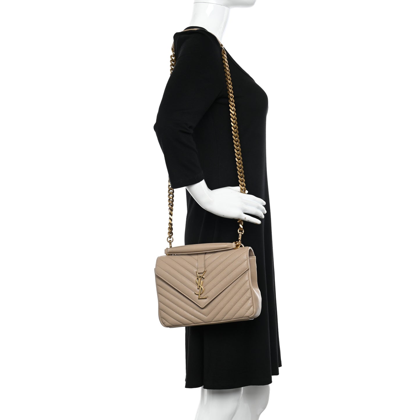 Sheepskin Matelasse Chevron Monogram Medium College Bag Dark Beige