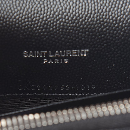 Saint Laurent Grain De Poudre Matelasse Chevron Monogram Envelope Chain Wallet Black 7 of 12