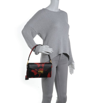 Prada Saffiano Hibiscus Sound Shoulder Bag Black Rosso 2 of 7