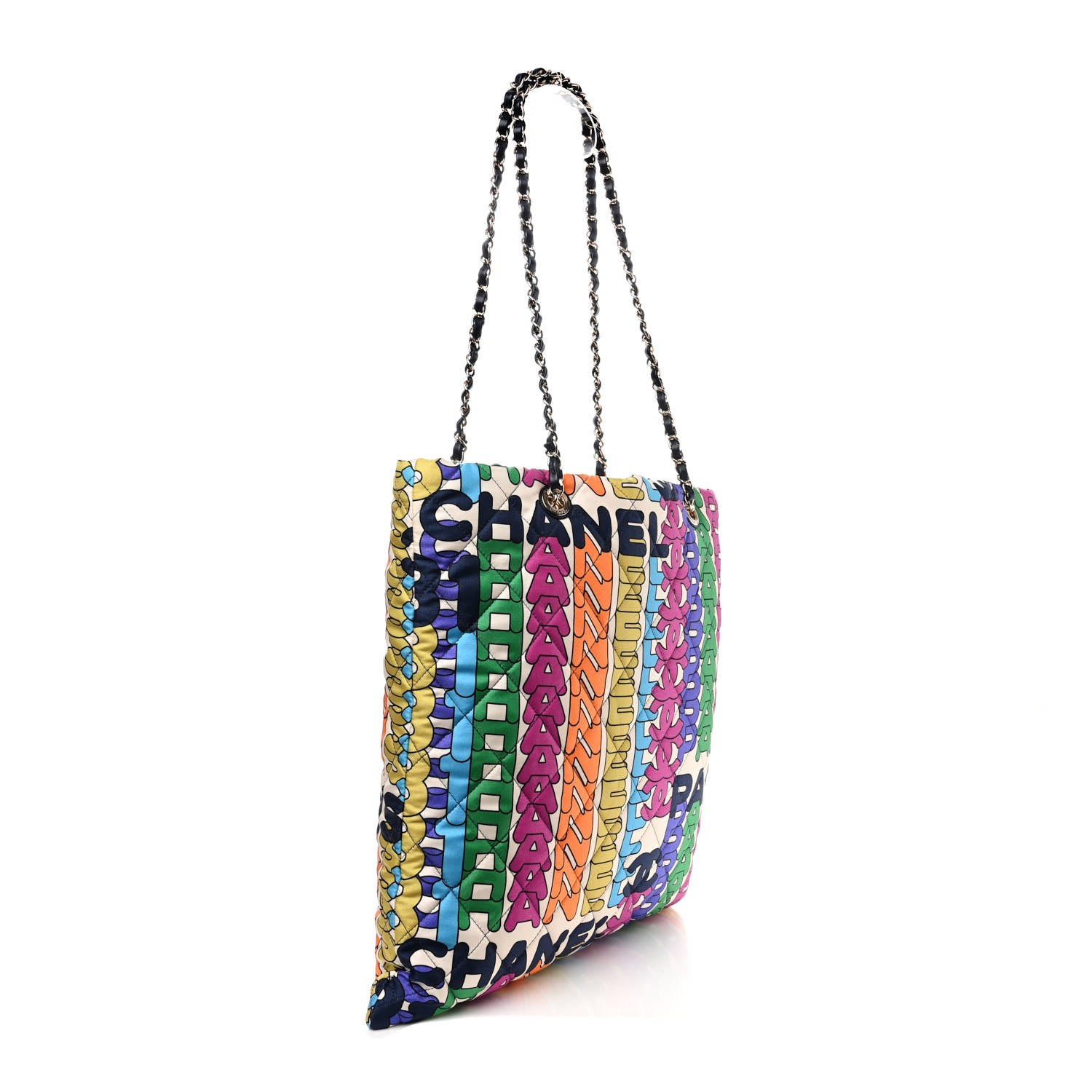 Chanel Printed Fabric Quilted Logo Large Shopping Tote Multicolor 3 of 10