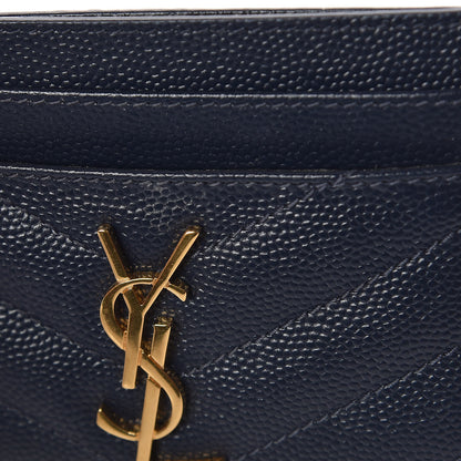 Saint Laurent Grain De Poudre Matelasse Chevron Monogram Credit Card Case Navy 8 of 9