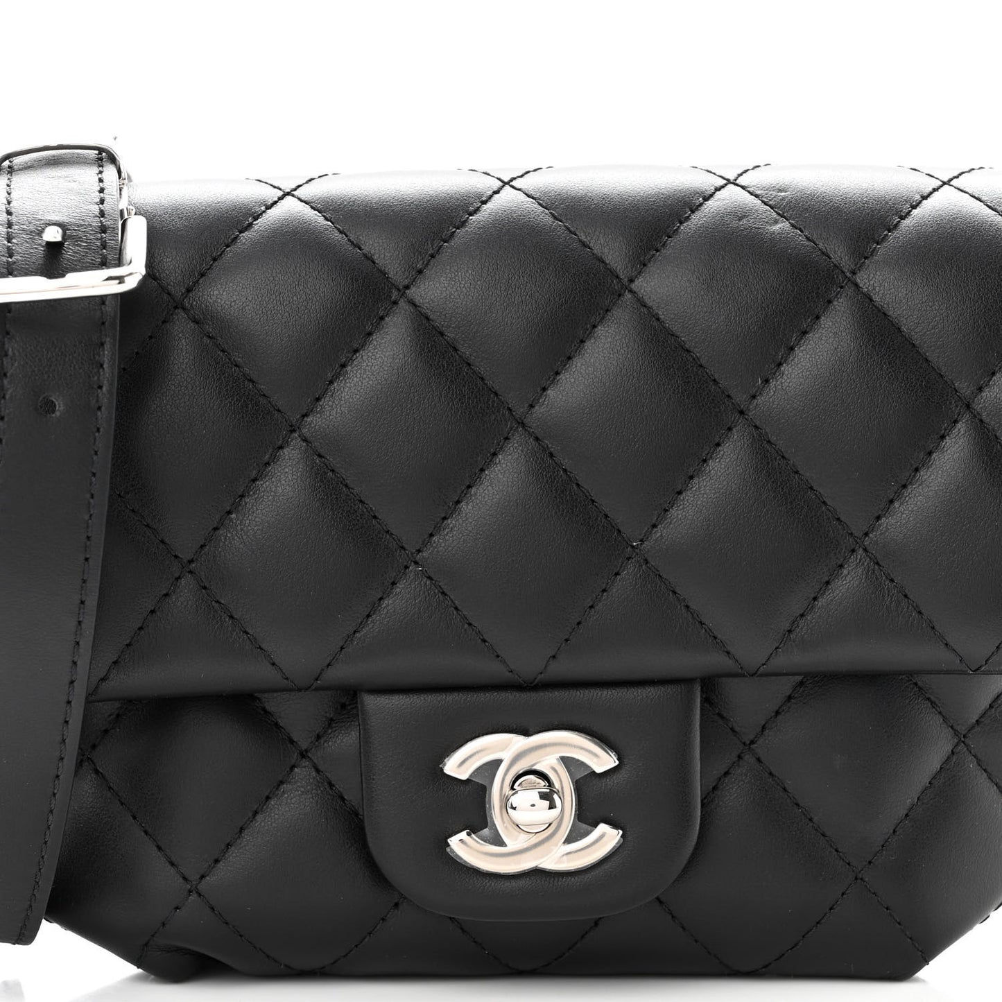 Calfskin Quilted CC Uniform Flap Belt Bag Black