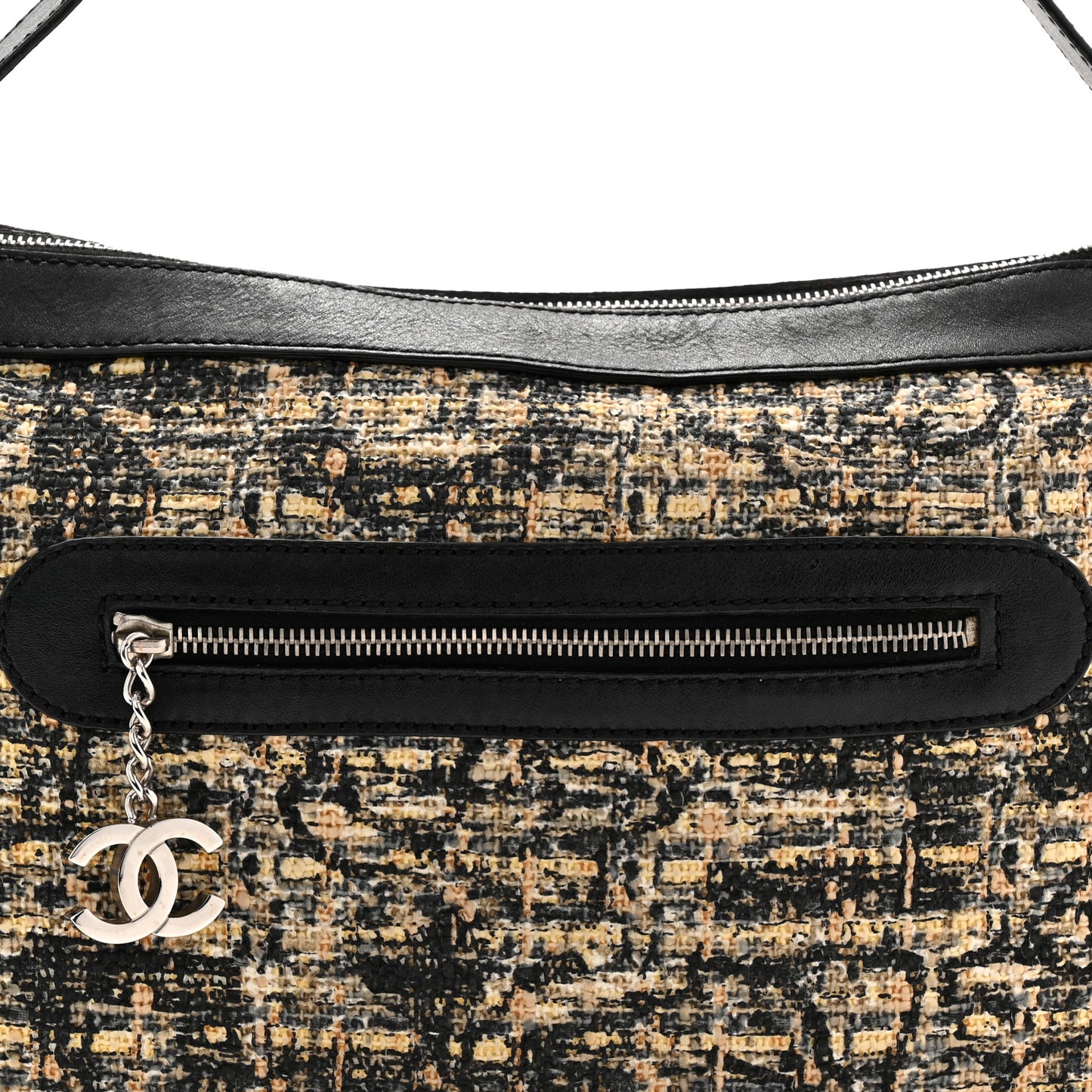 Tweed Lambskin Shoulder Bag Black Yellow
