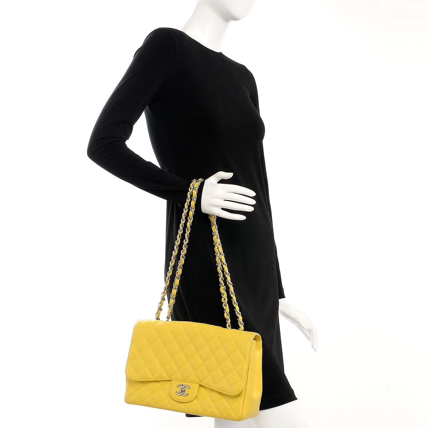 Chanel Caviar Quilted Jumbo Single Flap Yellow 2 of 8