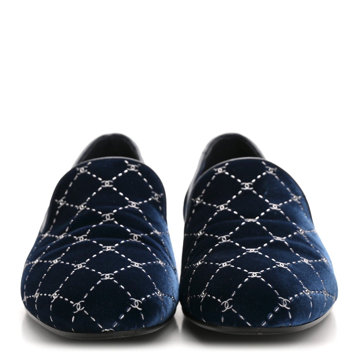 Chanel Velvet Moccasin Loafers 40 Blue 3 of 11