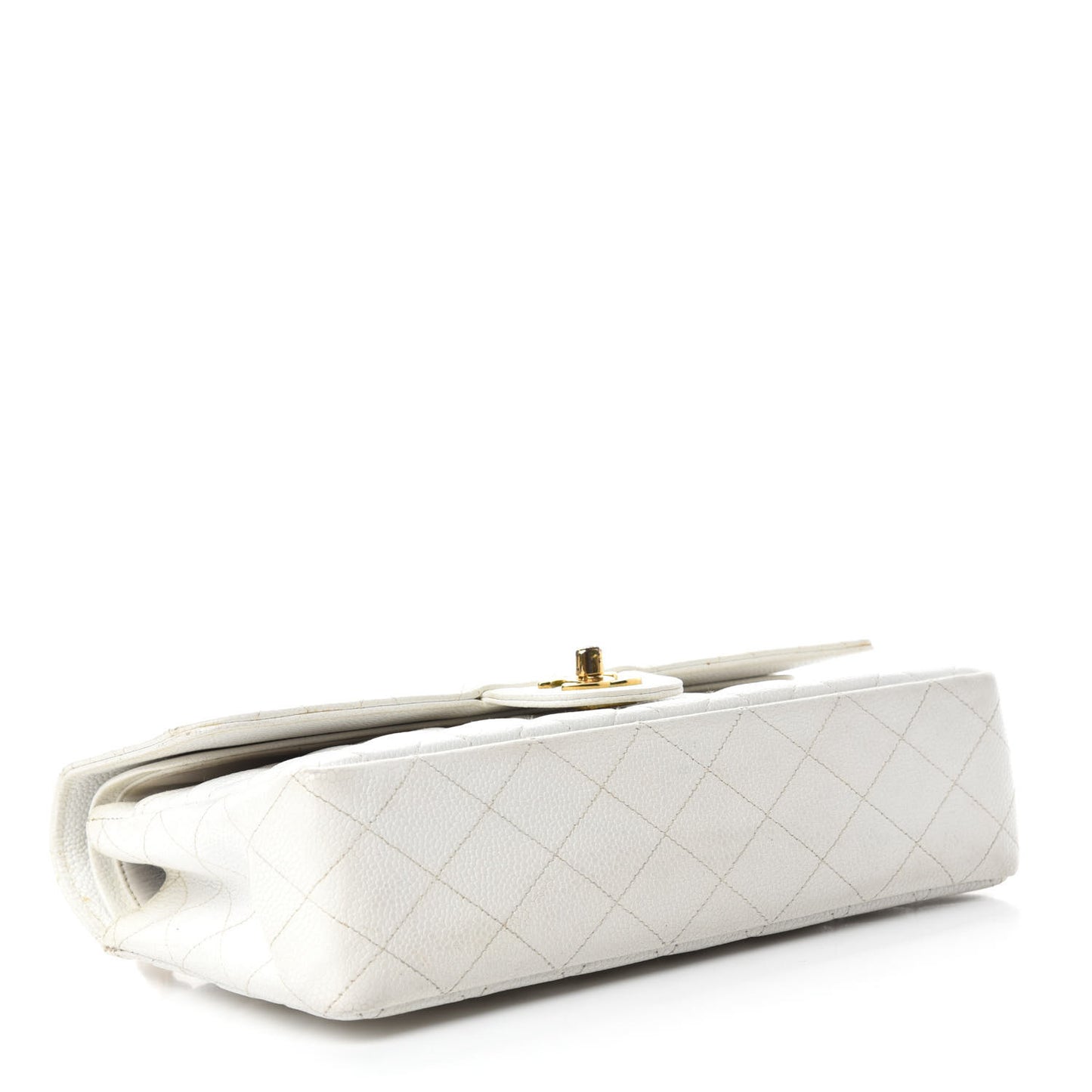 Caviar Quilted Medium Double Flap White