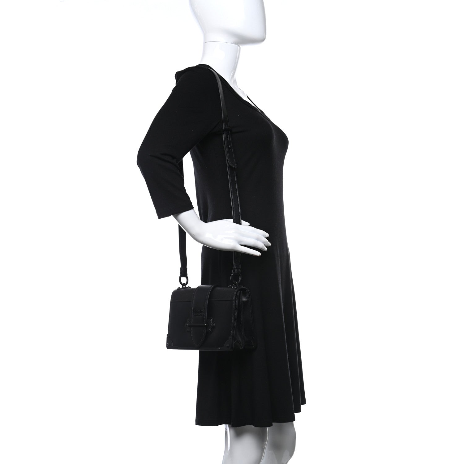 Prada City Calfskin Saffiano Cahier Bag Black 2 of 9