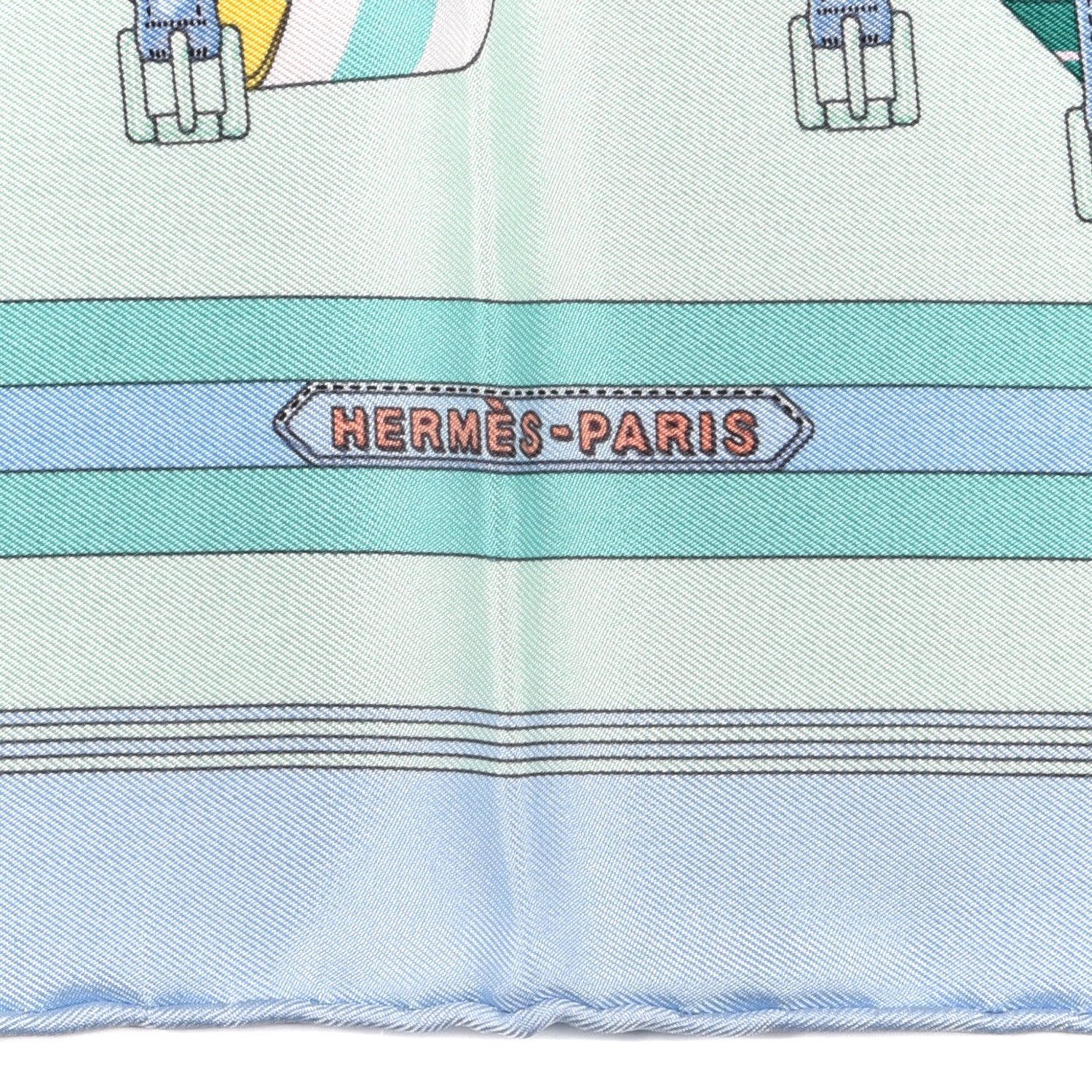 Hermes Silk Les Sangles Pocket Square Bleu Glacier Vert 2 of 5