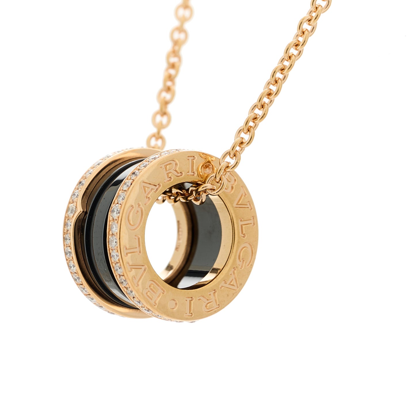 18K Rose Gold Black Ceramic Diamond B.Zero1 Pendant Necklace
