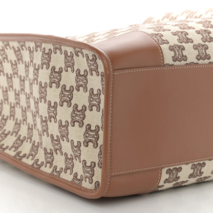 Celine Canvas Calfskin Triomphe Embroidered Horizontal Cabas Tan 10 of 12