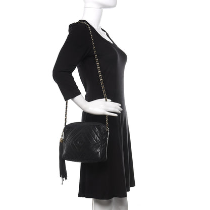 Chanel Lambskin Chevron Quilted Tassel Camera Case Black 2 of 14