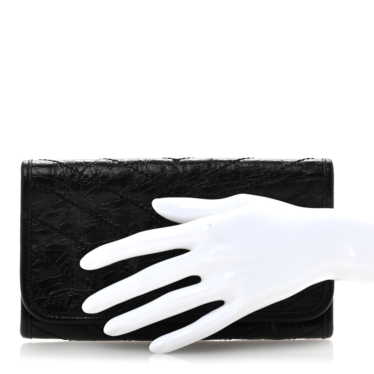 Crinkled Calfskin Matelasse Monogram Niki Wallet Black